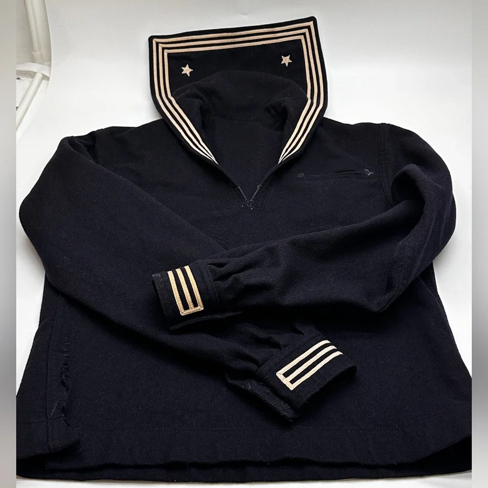 Vintage possibly WWll Navy Blue wool undress jumper Sailor size small (B7)‎